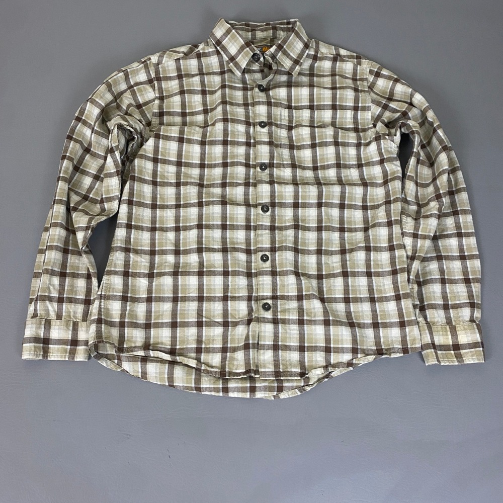 Urban Pipeline Button Down Shirt Boys Large 14/16 Plaid  Brown Tan White Cotton